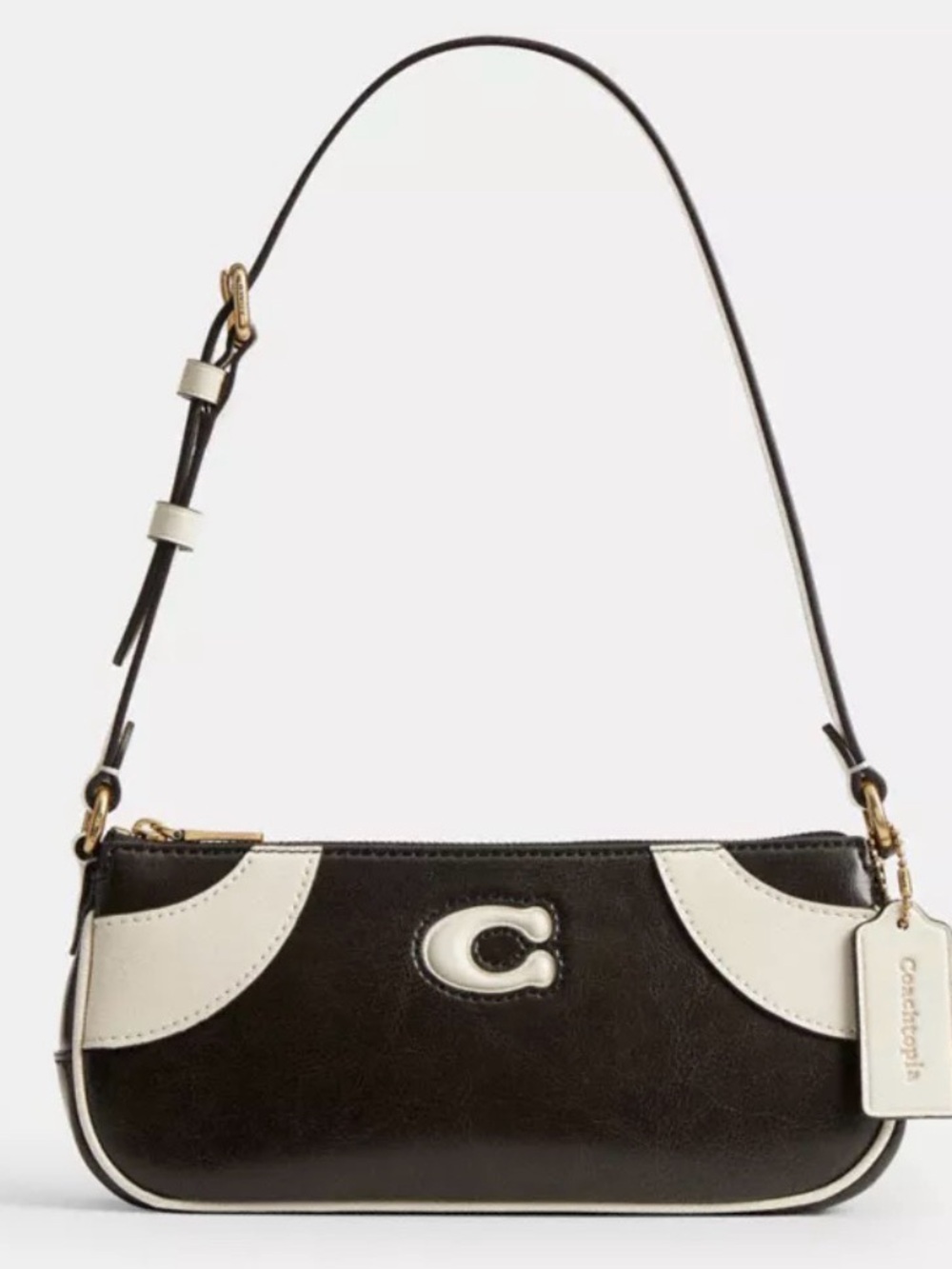 🖤Coach NWT Coachtopia Small Up crafted Leather Black &White Bowling Shoulder Bag - Picture 1 of 10